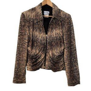 Joseph Ribkoff fitted blazer zip up animal prints sequins embellished medium